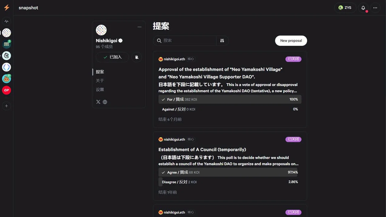 Voting page for the Nishikigoi project