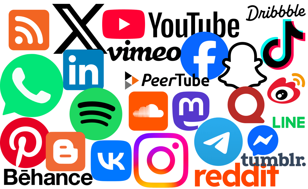Logos of social media and digital platforms